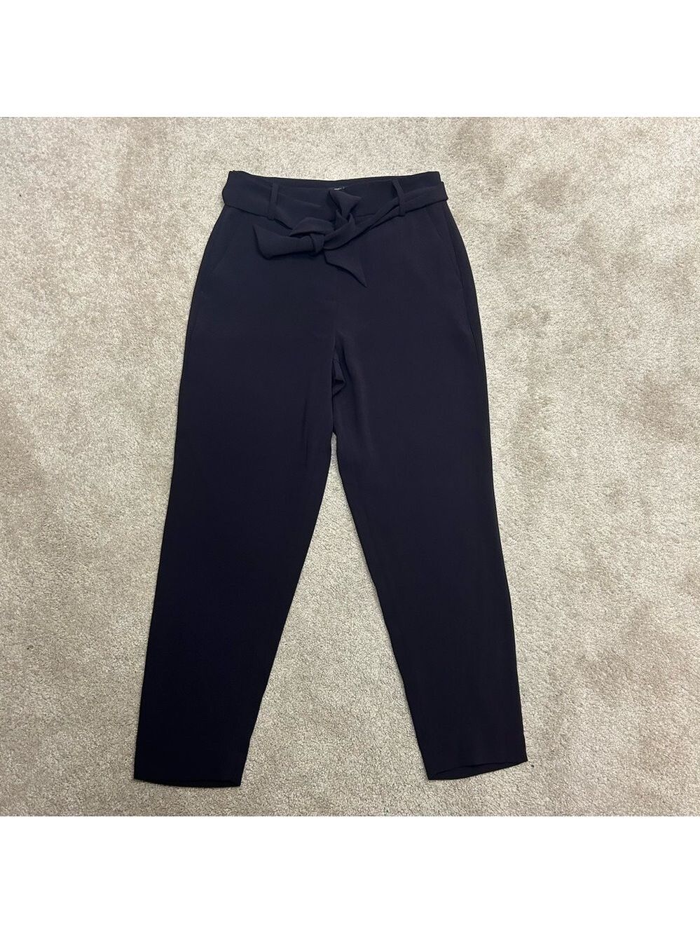 RW&CO women's purple high waisted paper bag tie waist tapered ankle pants Sz 8